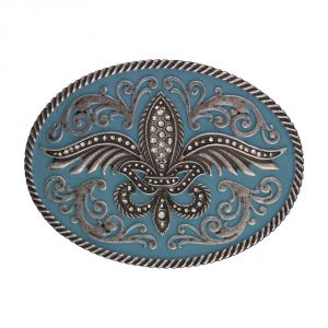 Montana Silversmiths Rock 47 Fleur de Lis on Wings Turquoise Painted Buckle (A360)